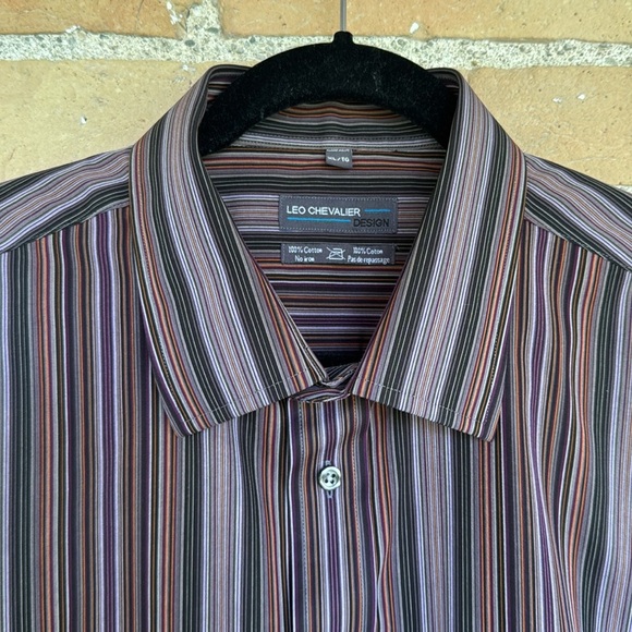 Leo Chevalier Men's Striped Brown Shirt - Picture 2 of 3